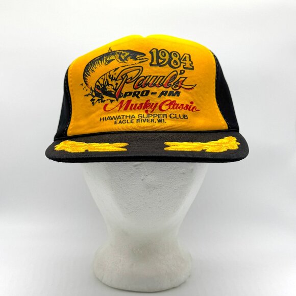 Vintage Musky Fishing Classic Snapback Hat Pro-Am 80s Black Gold Tournament - Picture 1 of 10